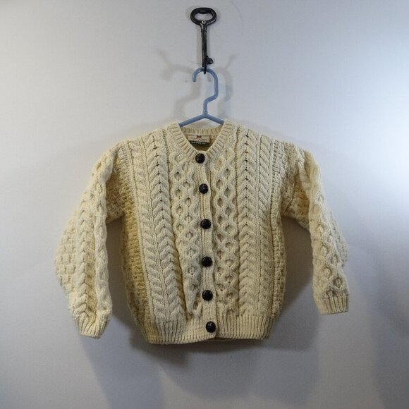 Carraig Donn Other - Vintage Carraig Donn Aran Wool Cardigan Sweater Child Size Kids L Off White